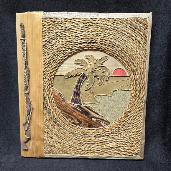 Handmade Island Wood & Leaf Photo Album Scrapbook - Picture 1 of 14